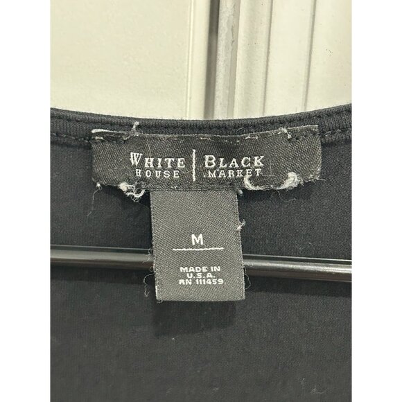 White House Black Market Black Drape Neck 3/4 Sleeve Top Womens Sz Medium - Picture 5 of 9